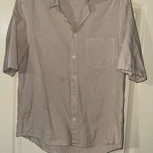 H&M Mens Shirt Beige Size M Short Sleeve Relaxed Fit Button Up Linen Blend